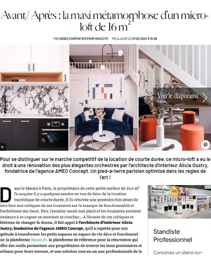Marie Claire – Rénovation d&rsquo;un studio de 16 m2 à Paris