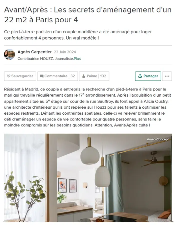 Houzz – Les secrets d&rsquo;aménagement d&rsquo;un 22 m2 à Paris pour 4